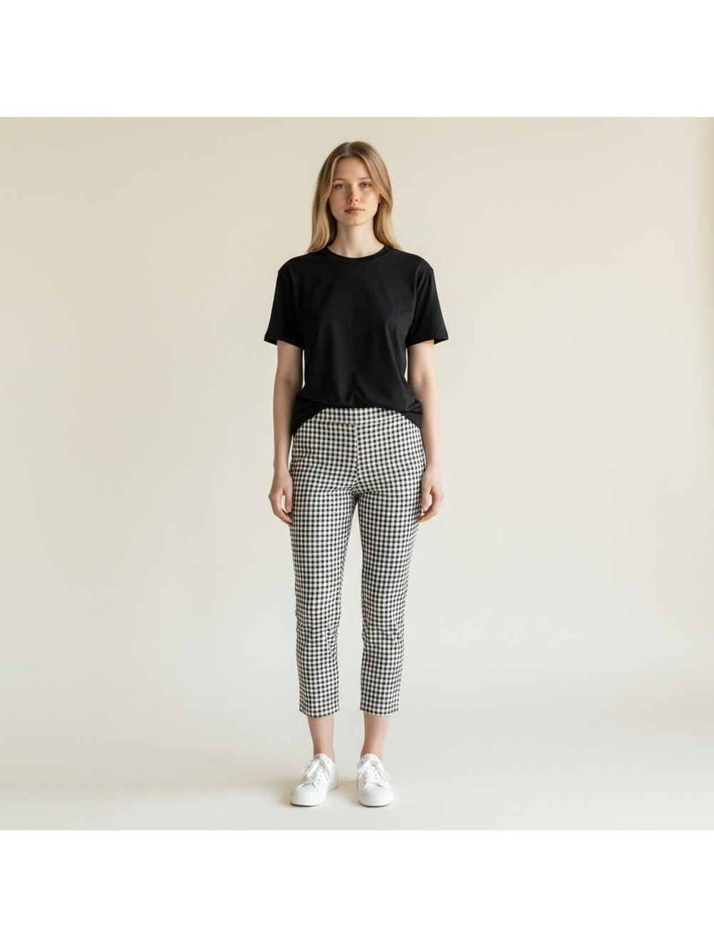 Talbots Cropped Pants Women 10 Black Plaid High Rise Flat Front Straight Stretch